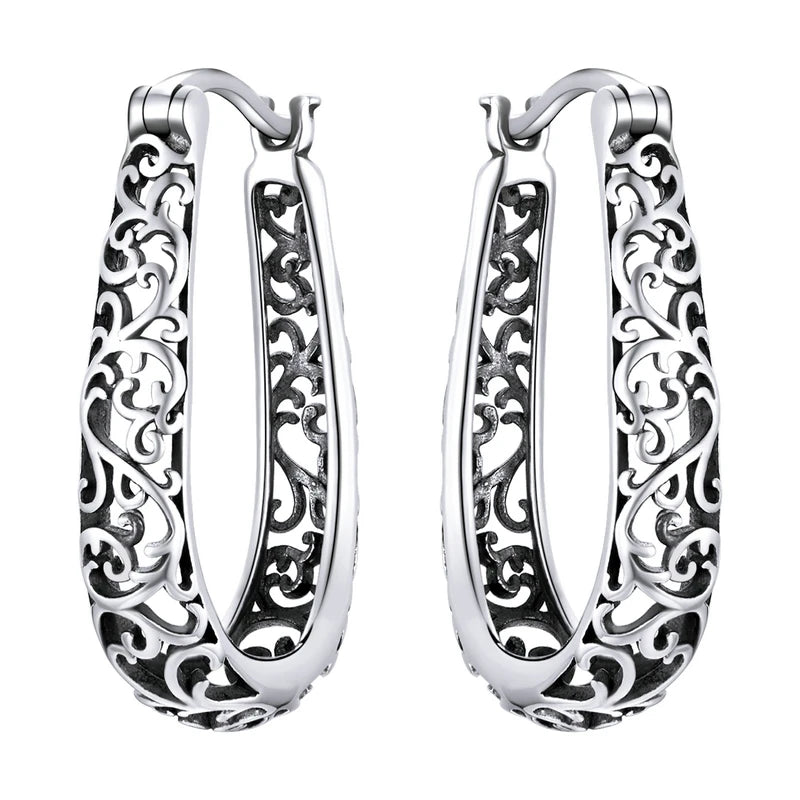 BAMOER 18 Karat vergoldete filigrane Creolen aus 925er Sterlingsilber, Vintage-Rebe-Ohrringe für Damen, edler Schmuck, originelles Design