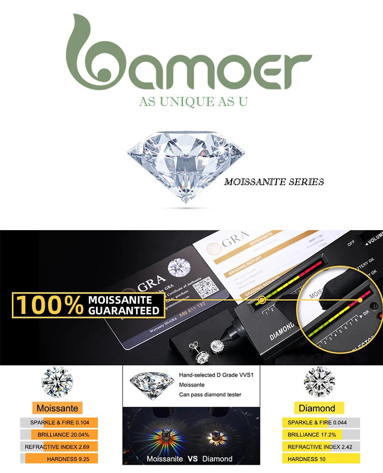 Bamoer 1 Karat Moissan ite Anhänger Halskette für Frauen hochwertige Sterling Silber Hochzeits feier Braut edlen Schmuck 3 Farben