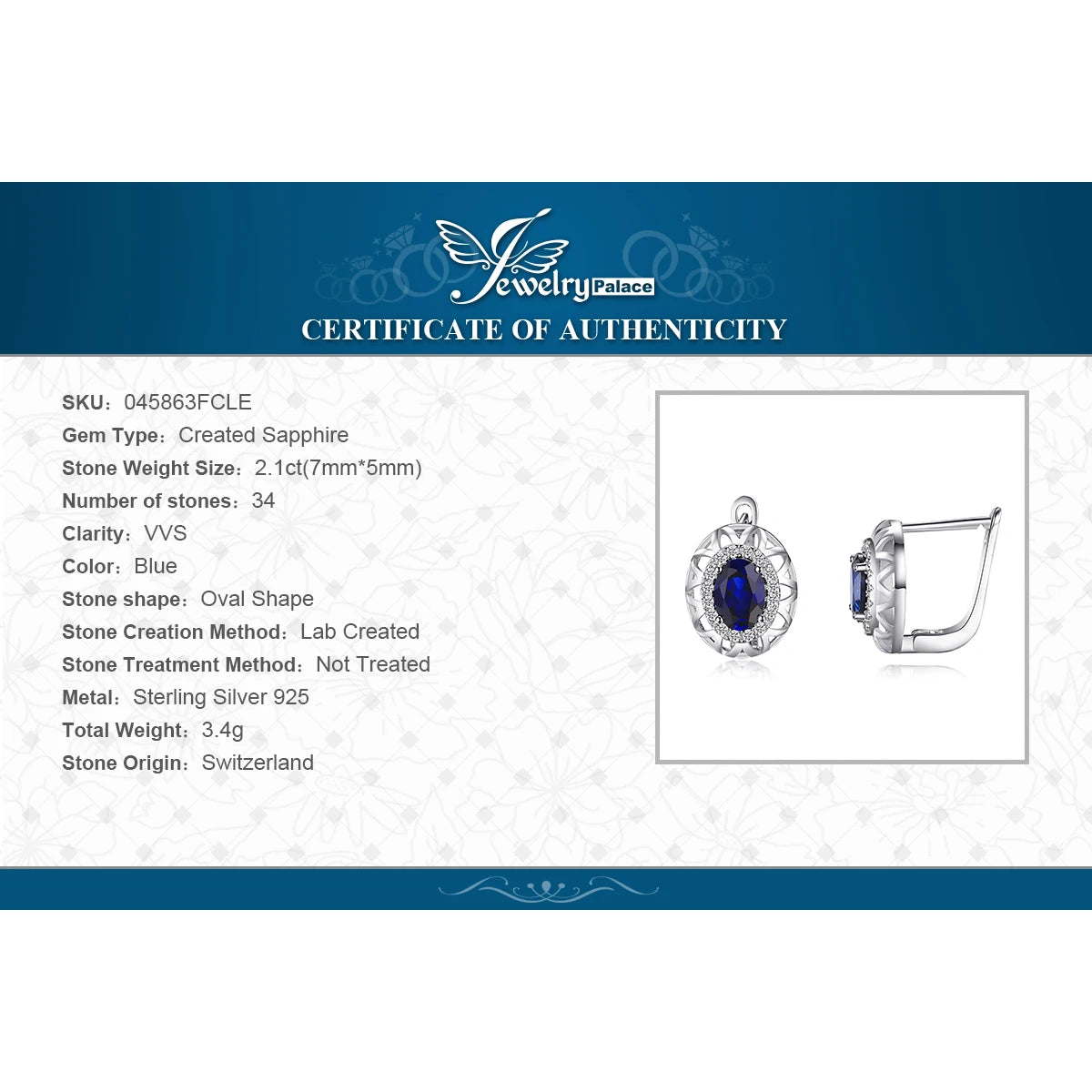 JewelryPalace Oval Kesim Düzenlendi Mavi Safir 925 Ayar Gümüş Halka Küpe Kadınlar için Moda Bildirimi Taş Takı