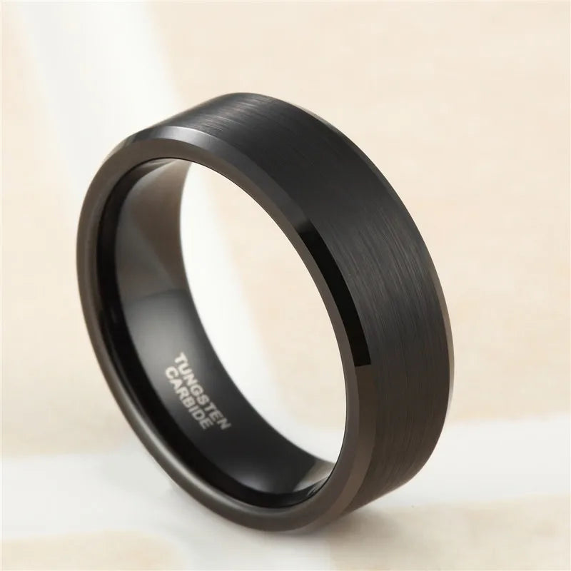 Schwarz Silber Wolframring Unisex