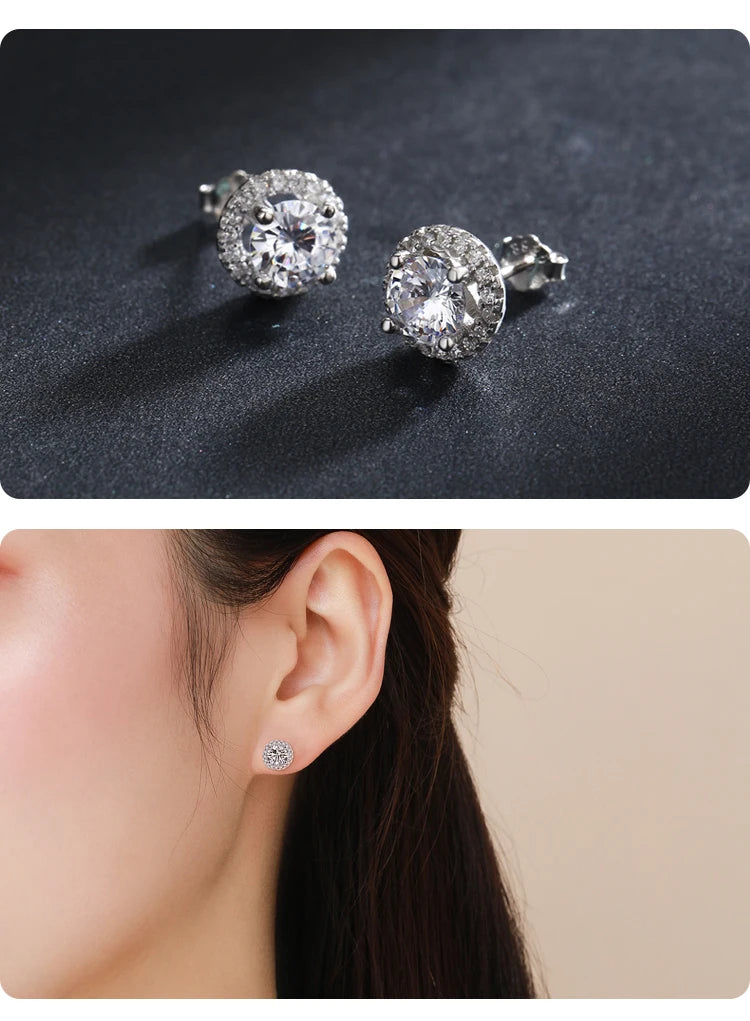 Modian Ohrstecker aus echtem 925er-Sterlingsilber, luxuriös, schlicht, Zirkonia, für Damen, rund, CZ, Hochzeit, Statement-Schmuck, Geschenke