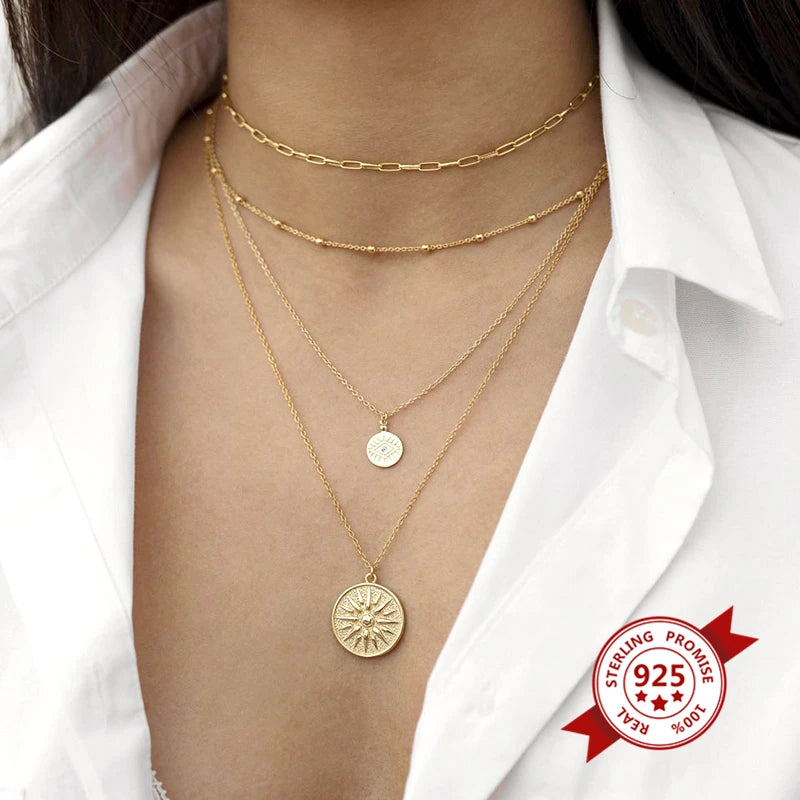 925 Sterling Silber Kette Sonne Anhänger Halskette