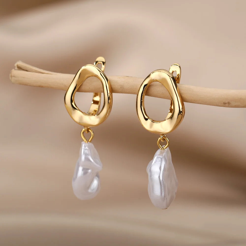 Klassische Mode Imitation Perle Ohrringe Für Frauen Gold Farbe Kreis Edelstahl Ohrringe Luxus Elegante Weihnachten Schmuck