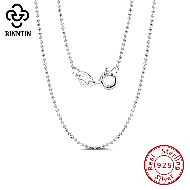 Rinntin Handgefertigte Halskette aus 925er-Sterlingsilber, modisch, 1,2 mm, Kugelperlenkette, 40/45/50/55/60 cm, für Damen, Kette, Schmuck, Geschenk SC24