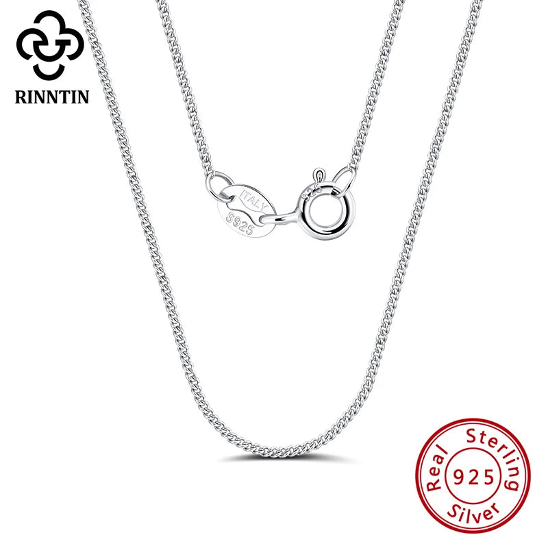 Rinntin Halskette aus massivem 925er-Sterlingsilber, 1,0 mm, seitliche Kette für Damen und Mädchen, elegante Halskette, edler Schmuck, 40/45/50/55/60 cm, SC18