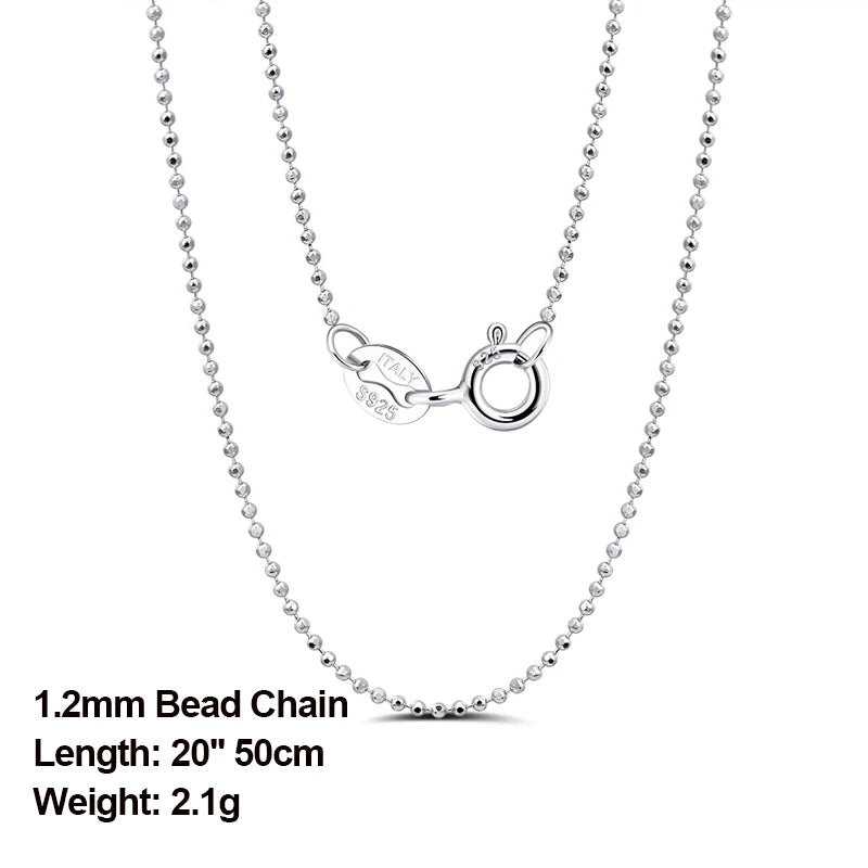 Rinntin Handgefertigte Halskette aus 925er-Sterlingsilber, modisch, 1,2 mm, Kugelperlenkette, 40/45/50/55/60 cm, für Damen, Kette, Schmuck, Geschenk SC24
