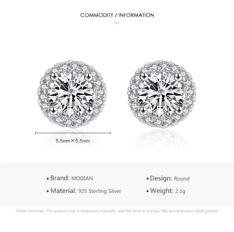 Modian Ohrstecker aus echtem 925er-Sterlingsilber, luxuriös, schlicht, Zirkonia, für Damen, rund, CZ, Hochzeit, Statement-Schmuck, Geschenke