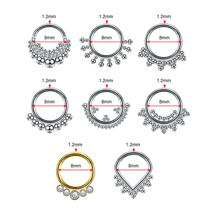 ASTM F136 Titan Antiallergisch Septum Piercing Nasenring Tragus Knorpel Ohrring Lip Stud Zirkon Clicker Hoop Körperschmuck 16G