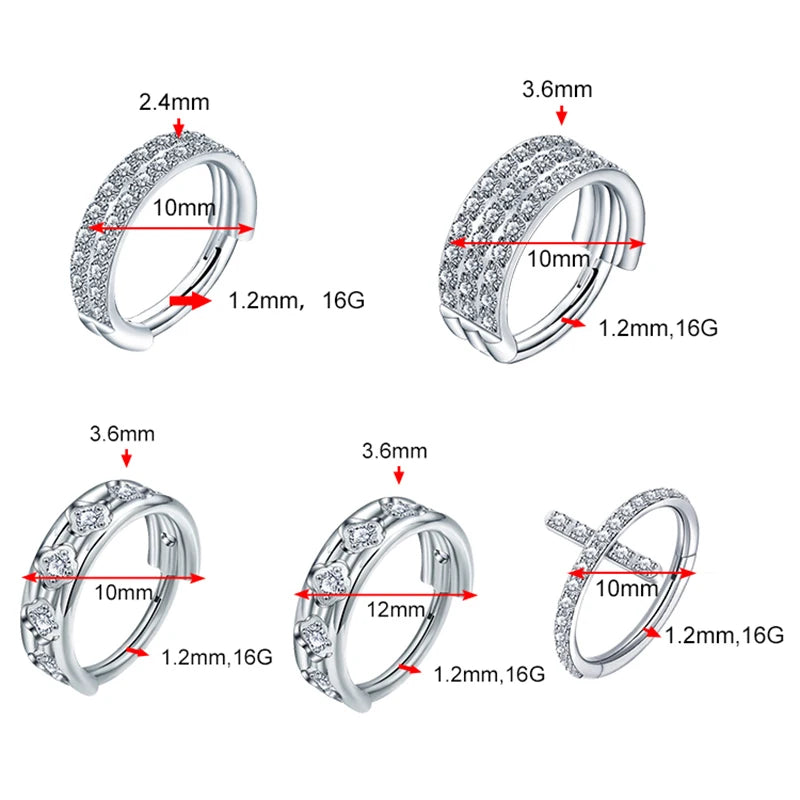 ASTM F136 Titan Antiallergisch Septum Piercing Nasenring Tragus Knorpel Ohrring Lip Stud Zirkon Clicker Hoop Körperschmuck 16G