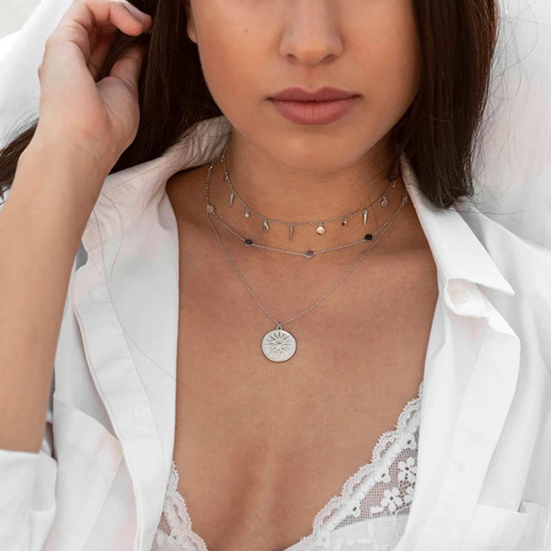 925 Sterling Silber Kette Sonne Anhänger Halskette