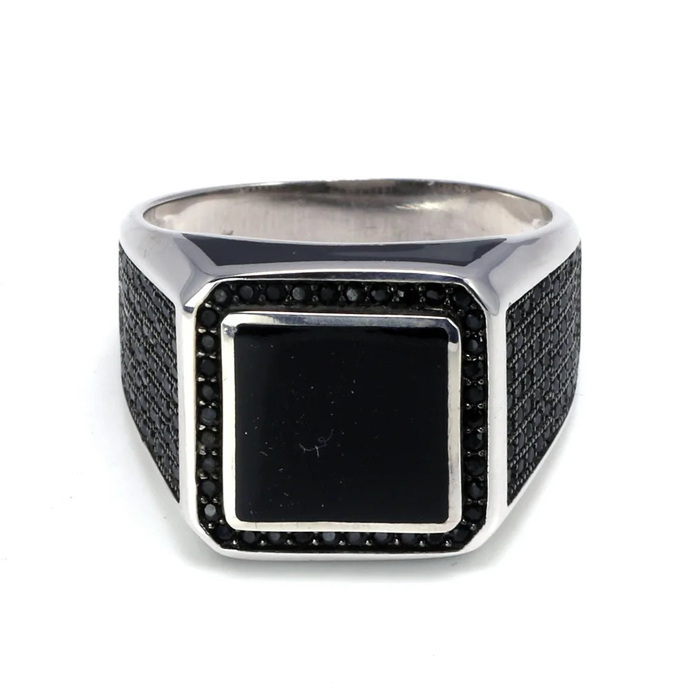 925er Silber-Siegelring für Herren – Micro-Zirkonia & Türkisches Biker-Design