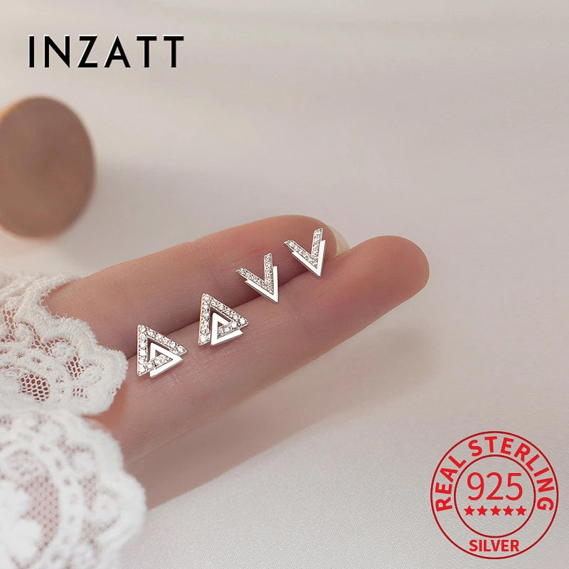 INZATT Echt 925 Sterling Silber Zirkon Brief Dreieck Stud Ohrringe Für Frauen Minimalist Feine Schmuck Zubehör Dropshipping