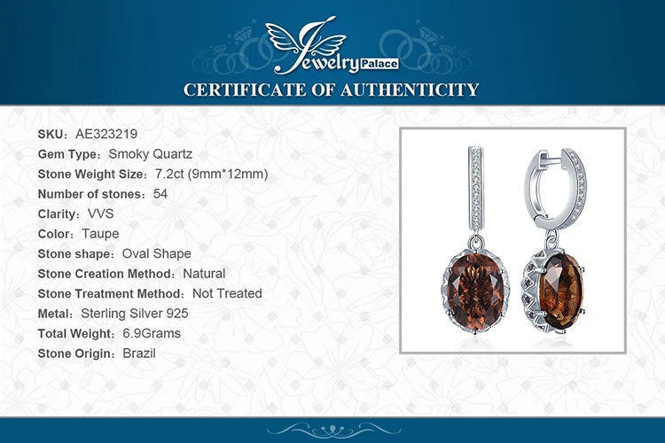 JewelryPalace Große 7ct Genuine Rauchquarz 925 Sterling Silber Baumeln Ohrringe für Frauen Erklärung Edelstein Ohrringe