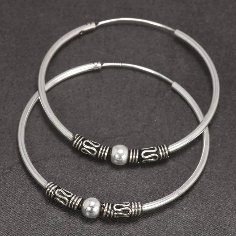 16mm 20mm 30mm 40mm Echt 925 Sterling Silber Creolen für Frauen Runde Kreis Retro Vintage antiken Stil Damen Schmuck