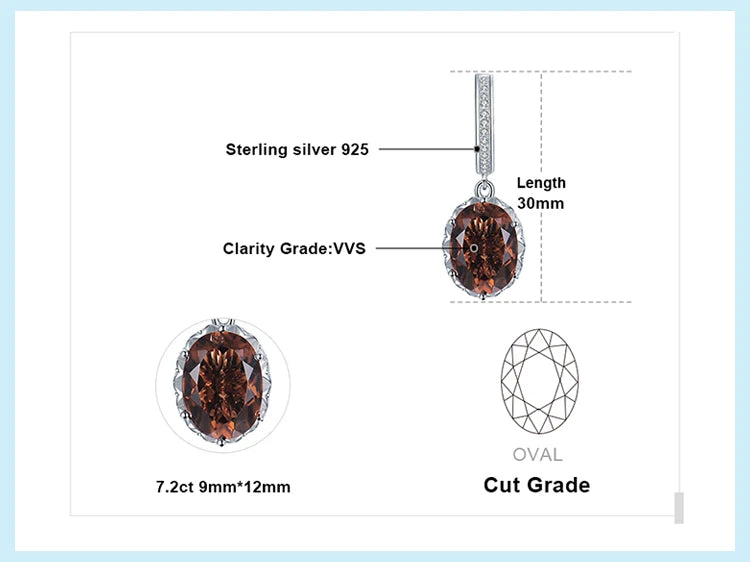 JewelryPalace Große 7ct Genuine Rauchquarz 925 Sterling Silber Baumeln Ohrringe für Frauen Erklärung Edelstein Ohrringe