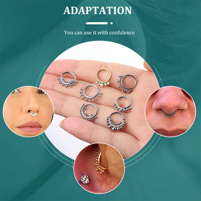 ASTM F136 Titan Antiallergisch Septum Piercing Nasenring Tragus Knorpel Ohrring Lip Stud Zirkon Clicker Hoop Körperschmuck 16G
