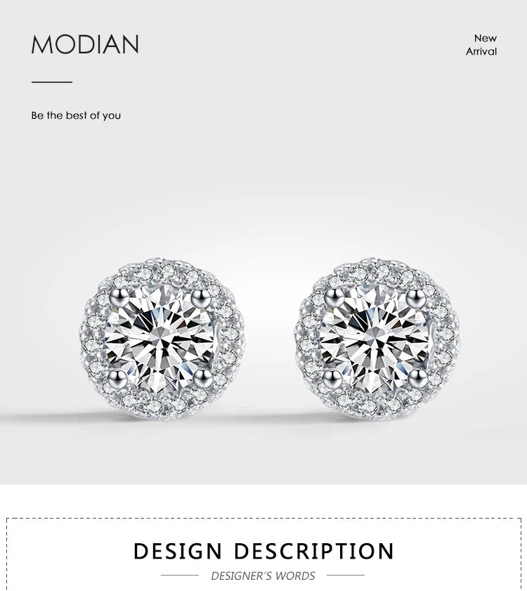 Modian Ohrstecker aus echtem 925er-Sterlingsilber, luxuriös, schlicht, Zirkonia, für Damen, rund, CZ, Hochzeit, Statement-Schmuck, Geschenke