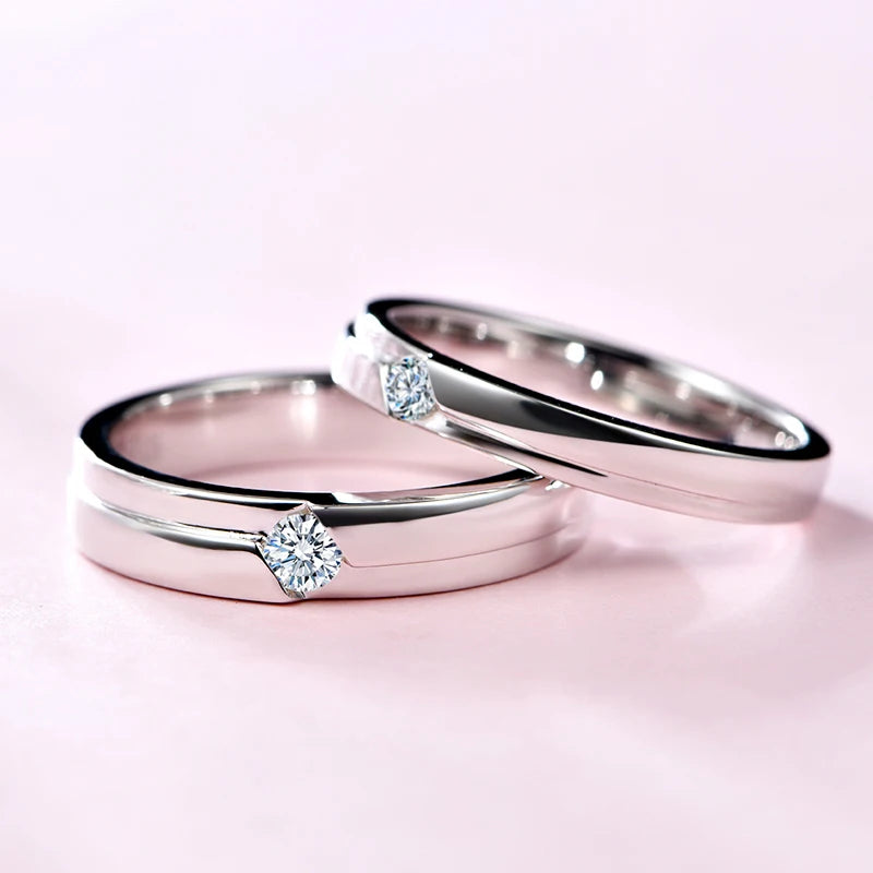 925er Silber-Eheringe mit Moissanit – D-Farbe & Diamant-Test bestanden