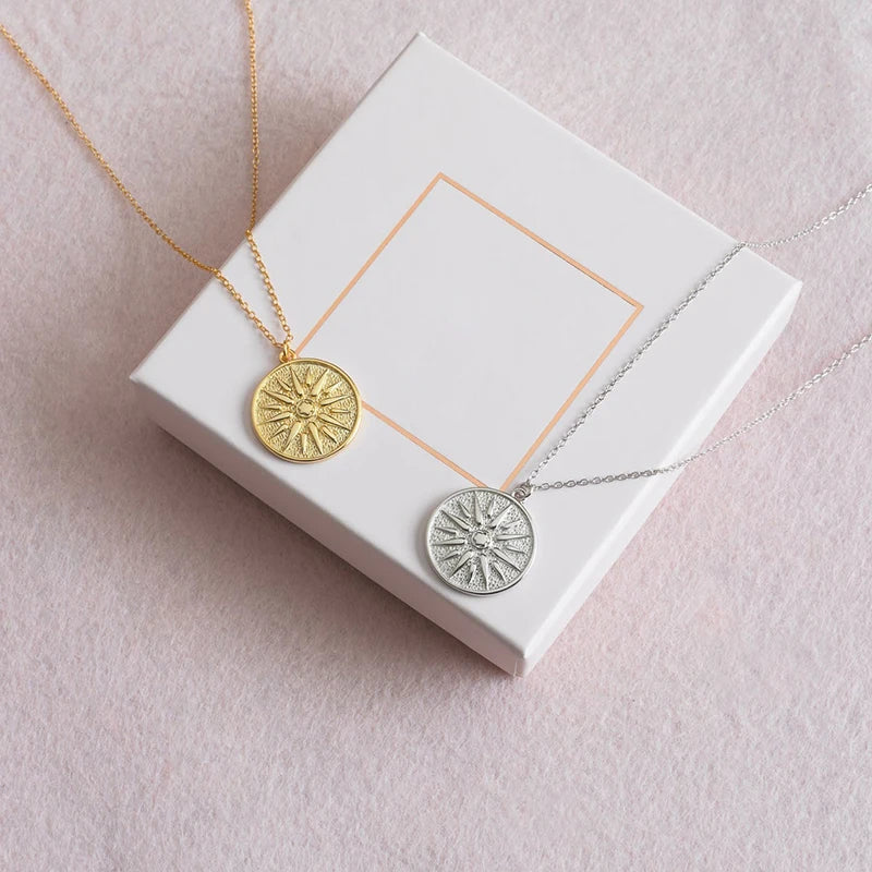 925 Sterling Silber Kette Sonne Anhänger Halskette