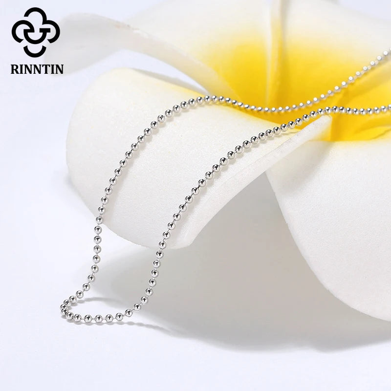 Rinntin Handgefertigte Halskette aus 925er-Sterlingsilber, modisch, 1,2 mm, Kugelperlenkette, 40/45/50/55/60 cm, für Damen, Kette, Schmuck, Geschenk SC24