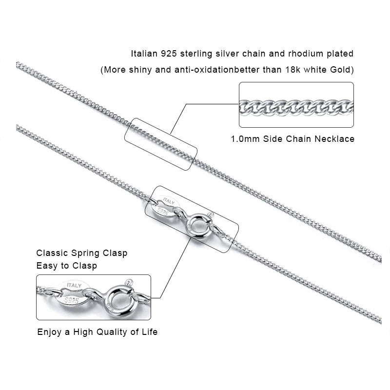 Rinntin Halskette aus massivem 925er-Sterlingsilber, 1,0 mm, seitliche Kette für Damen und Mädchen, elegante Halskette, edler Schmuck, 40/45/50/55/60 cm, SC18