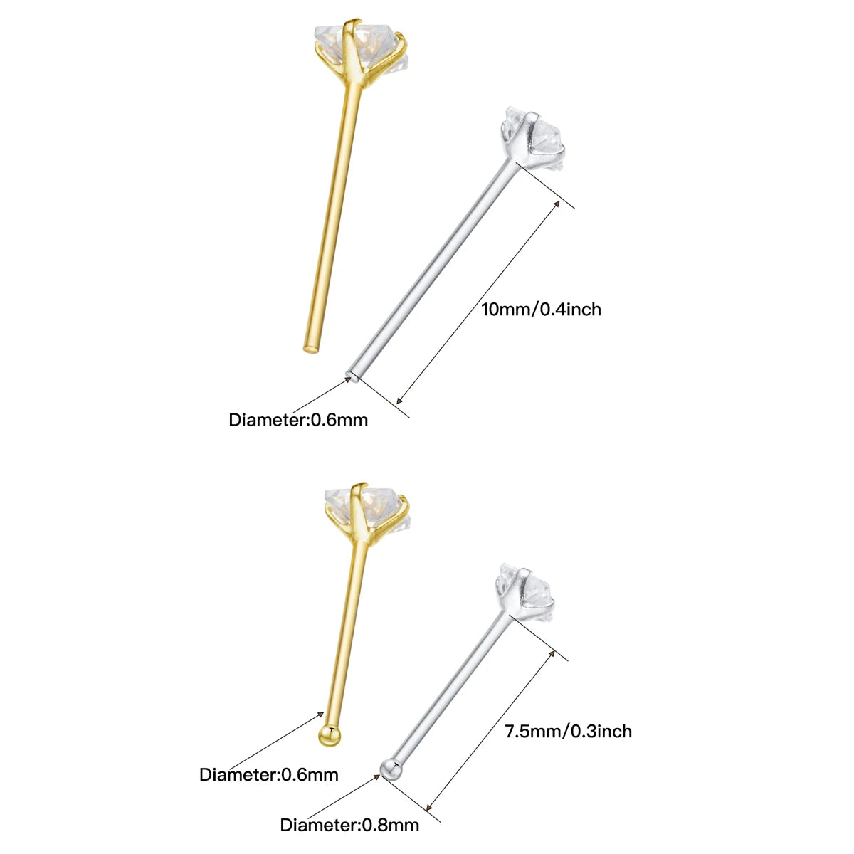 925 Silber Nasenstecker Zirkon  Trendy Piercing Schmuck