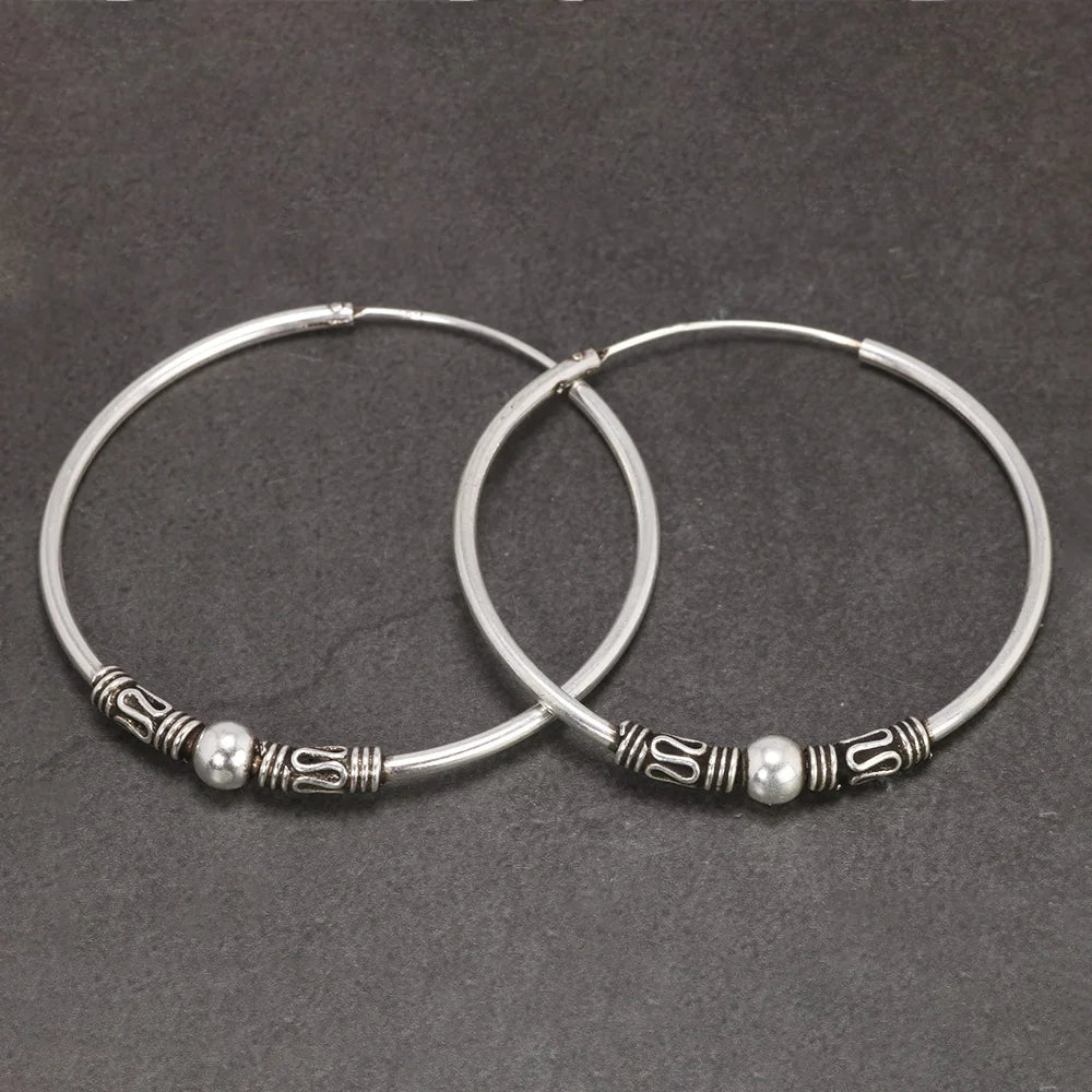 16mm 20mm 30mm 40mm Echt 925 Sterling Silber Creolen für Frauen Runde Kreis Retro Vintage antiken Stil Damen Schmuck