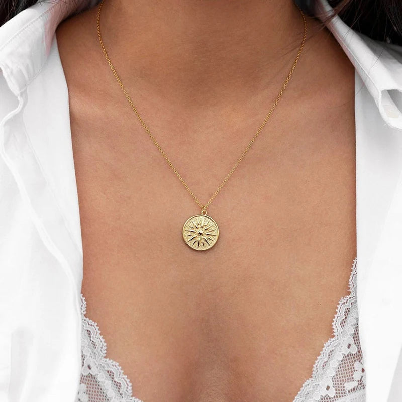 925 Sterling Silber Kette Sonne Anhänger Halskette