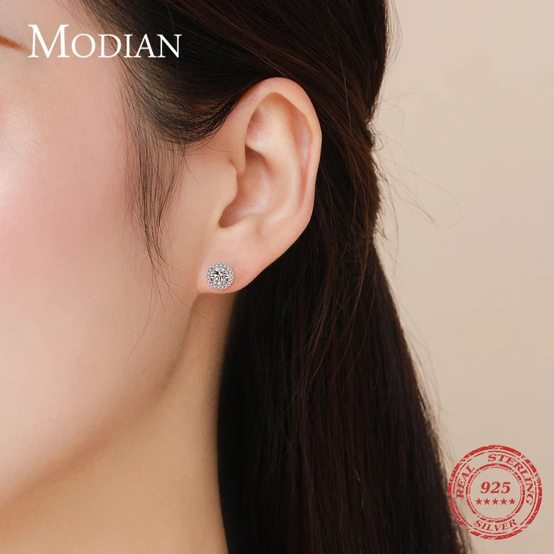 Modian Ohrstecker aus echtem 925er-Sterlingsilber, luxuriös, schlicht, Zirkonia, für Damen, rund, CZ, Hochzeit, Statement-Schmuck, Geschenke