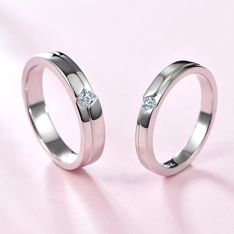 925er Silber-Eheringe mit Moissanit – D-Farbe & Diamant-Test bestanden