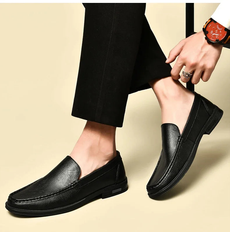Echt leder Slip on Slipper Männer formelle Kleid Schuhe Büro fahren Hochzeits feier Mocasines Hombre große Größe Freizeit schuhe