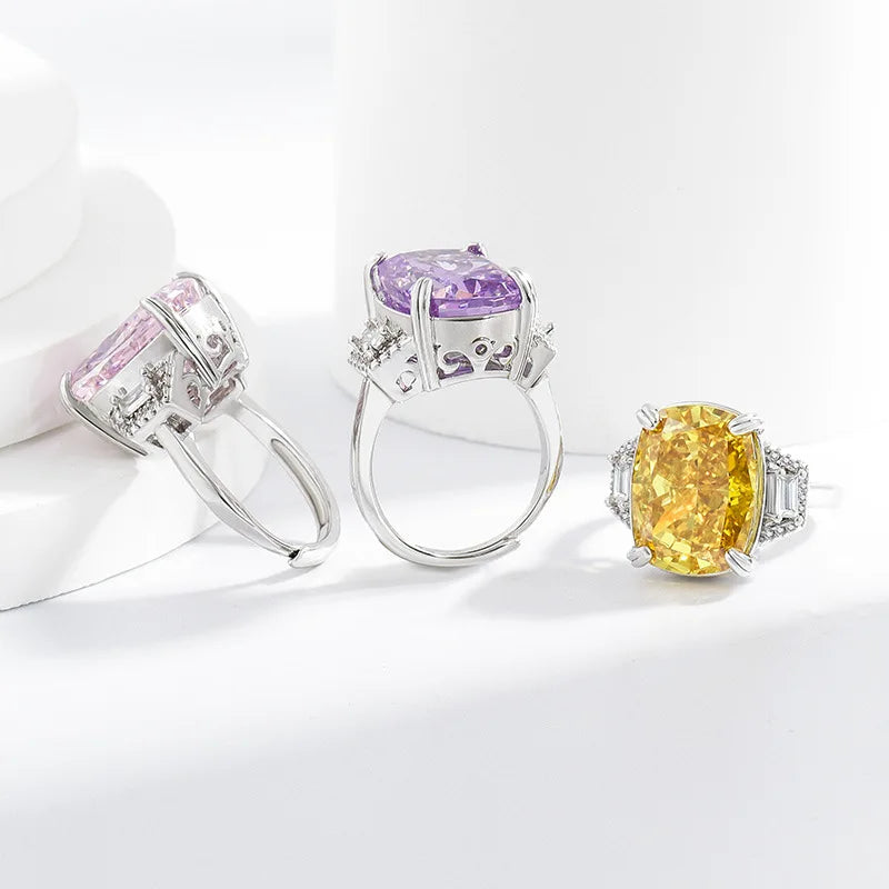 925er Silber Kristall-Zirkon Ring Quadratisch