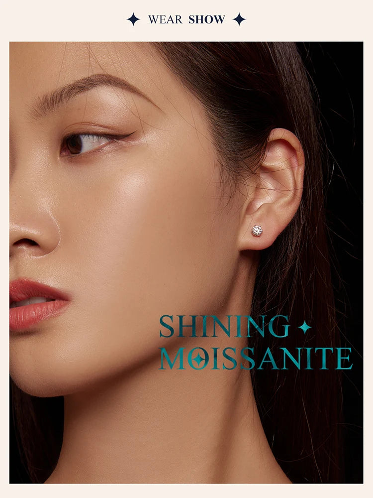 Bamoer U Gold-Moissanit-Ohrstecker, Ohrringe mit Schraubverschluss, Edelstein, Diamant, 6 Zinken, D-Farbe, Solitär für Frauen, Hochzeitsgeschenk