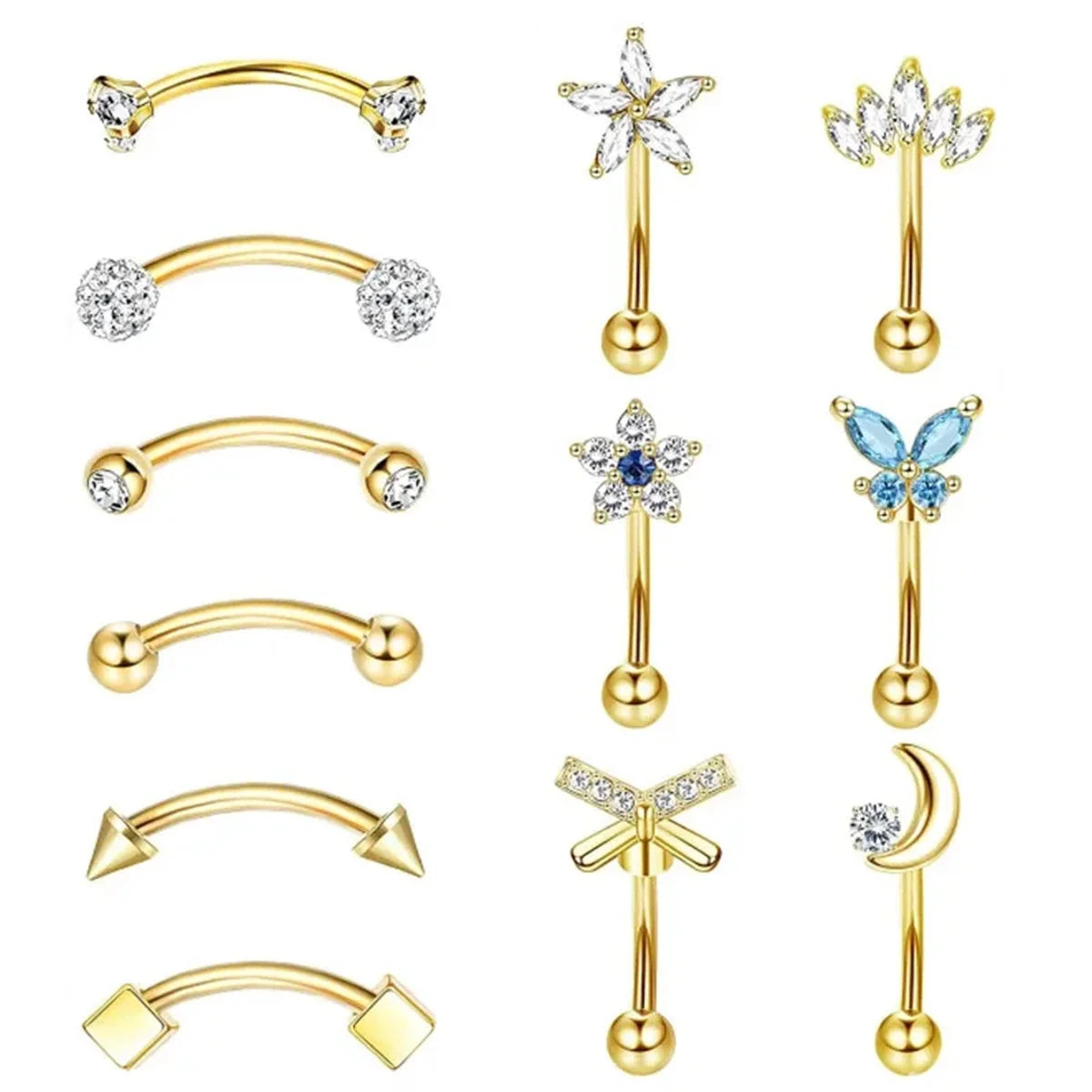 1/11er Set 16G Piercing  Gebogene Langhanteln für Helix, Rook und Augenbraue