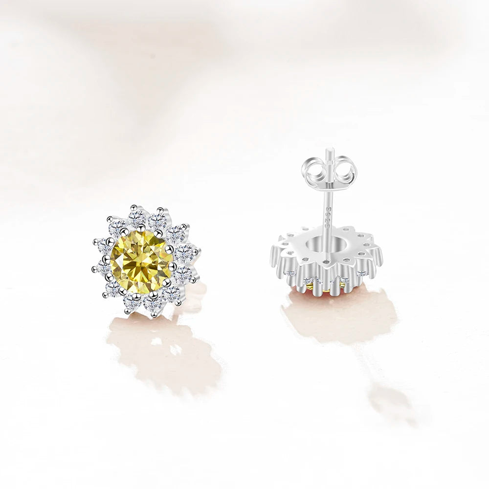 Joyce Kelly 1 Karat D Farbe Moissanit Diamant Ohrringe S925 Sterling Silber Schmuck für Frauen Sonnenblumenförmige Ohrstecker Hochzeit