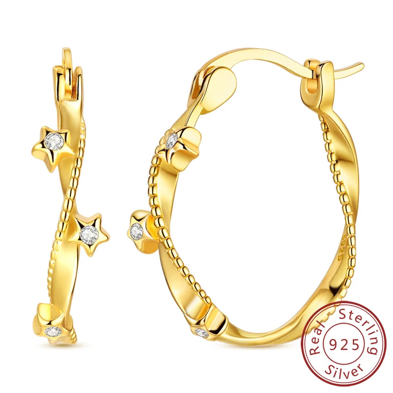 Neue Creolen aus 925er-Sterlingsilber, Gold, Gold, funkelnde Sonne, Mond, Stern, Ohrringe, Ohrstecker, Tropfen für Frauen, Mädchen, Party, edler Schmuck, Geschenk