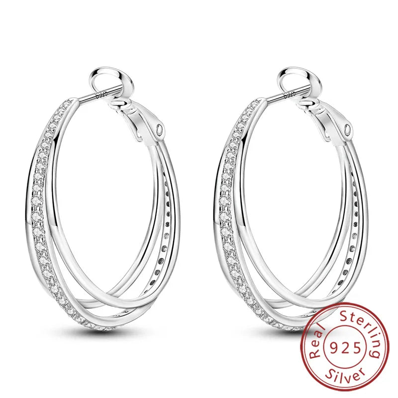 Creolen Neue Original 925 Sterling Silber Süße Herz Bogen Runde Zirkon Ohrstecker Für Frauen Mädchen Edlen Schmuck