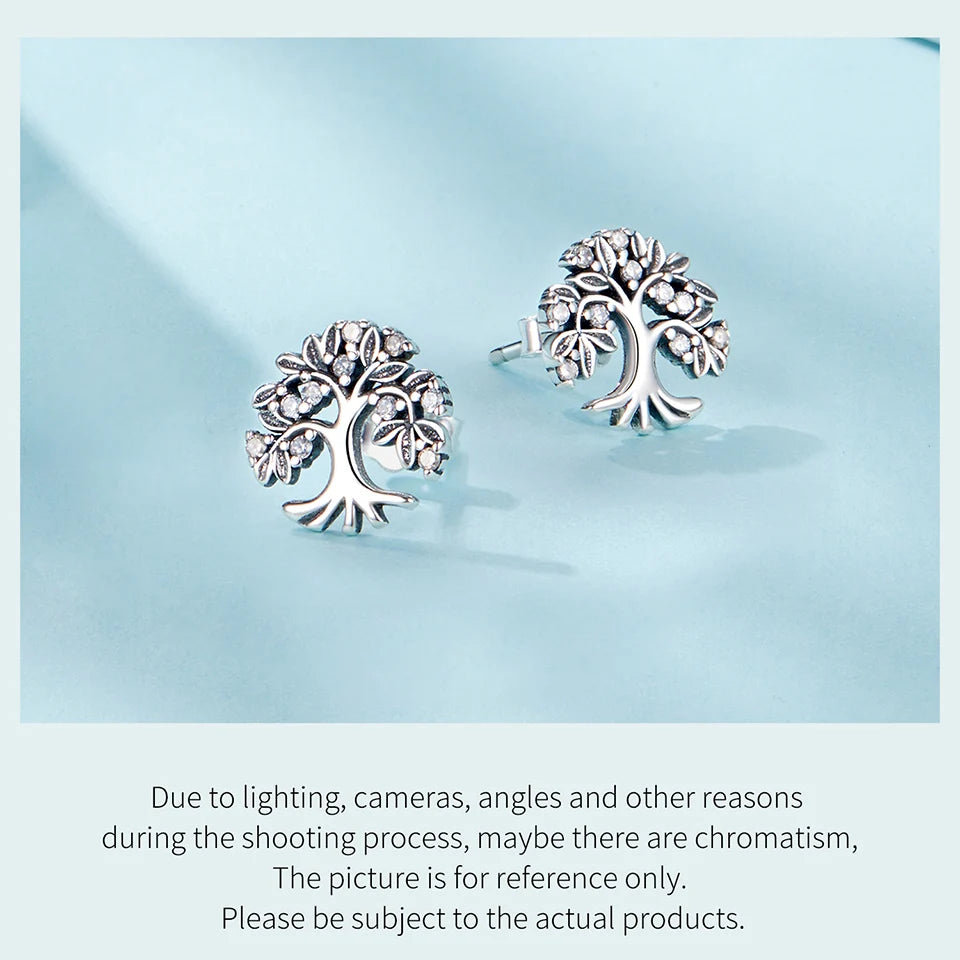 WOSTU Baum des Lebens Kettenglied-Armbänder Ohrstecker für Frauen 925 Sterling Silber AAA Zirkon Armband Familie Schmuckset Geschenk