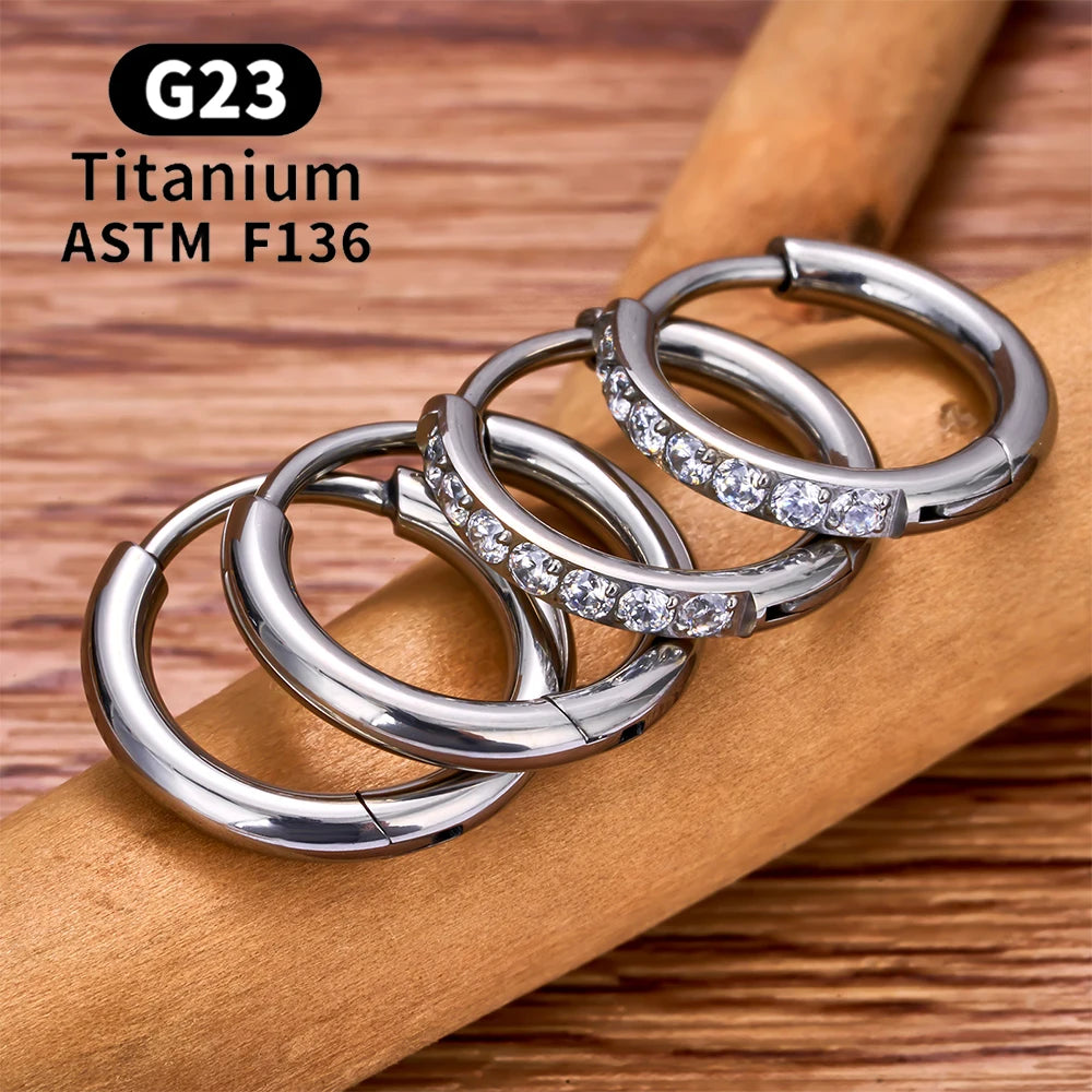 2/20PCS G23 Titan Ohrring Hoop CZ Klapp Segment Runde Nase Ring für Frauen Ohr Tragus Knorpel Helix Daith Piercing Schmuck
