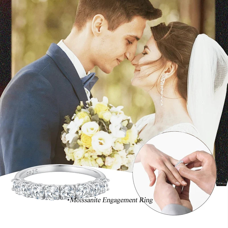 BAMOER Iris-Moissanit-Ring, Spitzenband, 925er Sterlingsilber, halbe Ewigkeit, stapelbarer Ring, D-Farbe, für Frauen, Verlobung, Retro-Geschenk