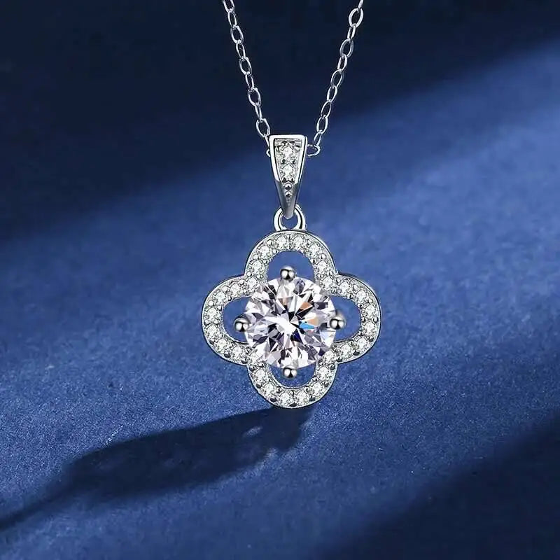 JOIAS HOME Moissanit Klee Halskette Damen 925 Silber