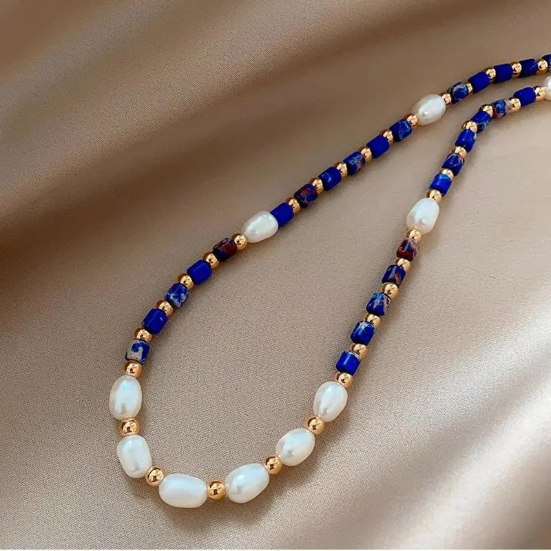 Neue Ankunft 100% Natürliche Süßwasser Perle & Lapis Lazuli Stein 14K Gold Gefüllt Weibliche Perlen Kette Halskette Schmuck Für frauen