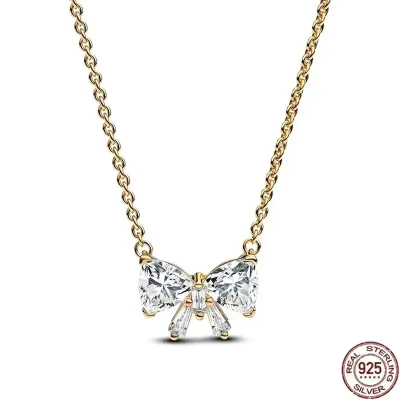 925 Sterling Silber Herzschleifen Halskette