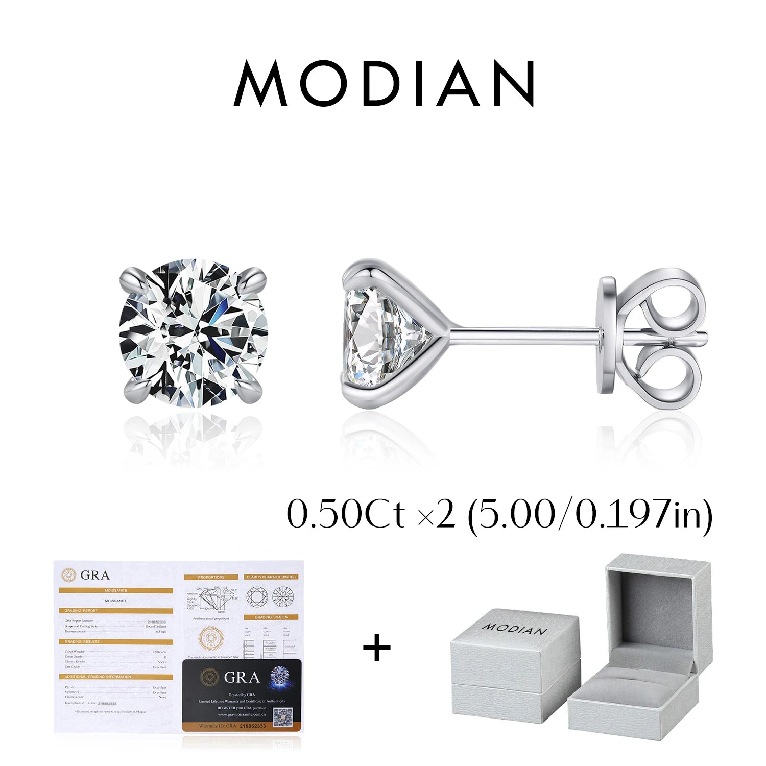MODIAN 5 Größen D Farbe Moissanit Ohrringe 925 Sterling Silber Funkelnde Luxus Ohrstecker Für Frauen Hochzeit Edlen Schmuck