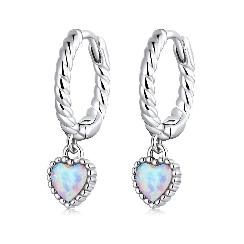 WOSTU 925 Sterling Silber Opal Stud Ohrringe Katze Einhorn Herz Blau Opal Ohrringe Für Frauen Original Silber 925 Schmuck