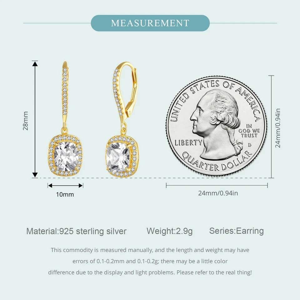 Bamoer authentische Sterling silber schillernde cz quadratische geometrische Tropfen ohrringe für Frauen 14 Karat vergoldeten Hochzeits schmuck sce520