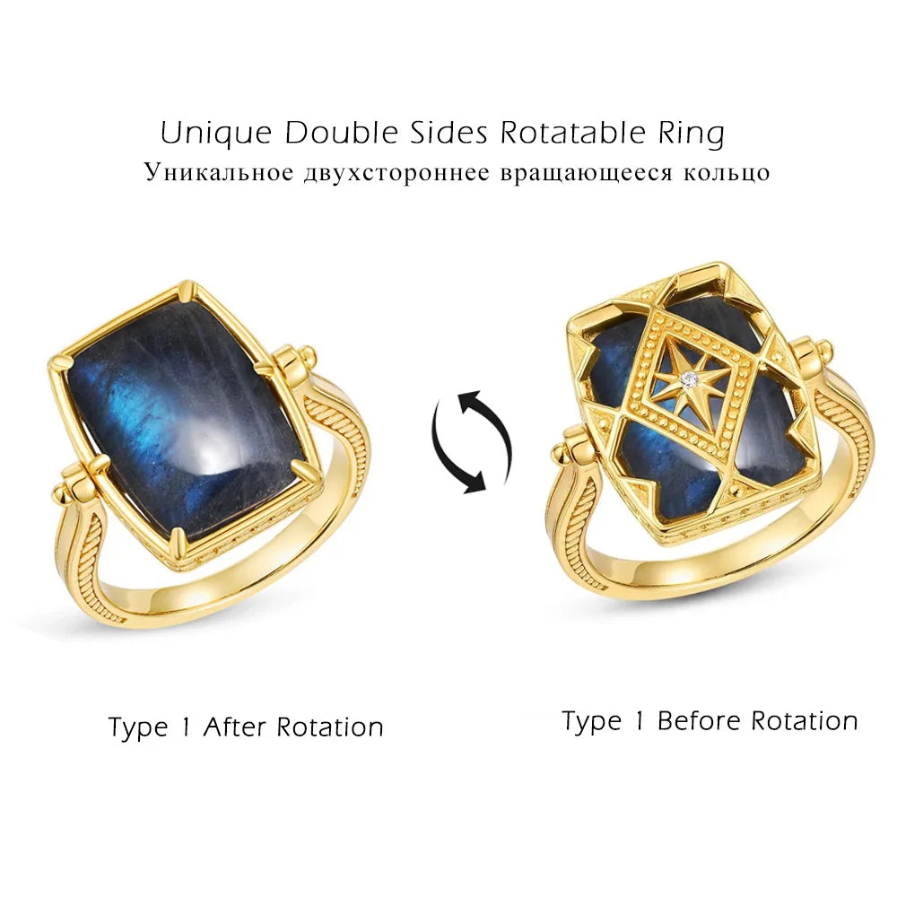 ALLNOEL Vintage-Ring-Anhänger aus 925er-Sterlingsilber, natürlicher Labradorit, Ohrring, Modeschmuck, Weihnachtsfeier, Geschenk, Zubehör