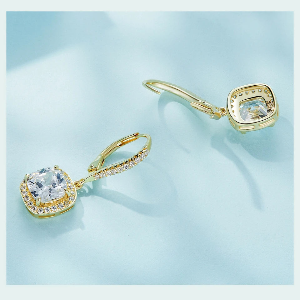 Bamoer authentische Sterling silber schillernde cz quadratische geometrische Tropfen ohrringe für Frauen 14 Karat vergoldeten Hochzeits schmuck sce520