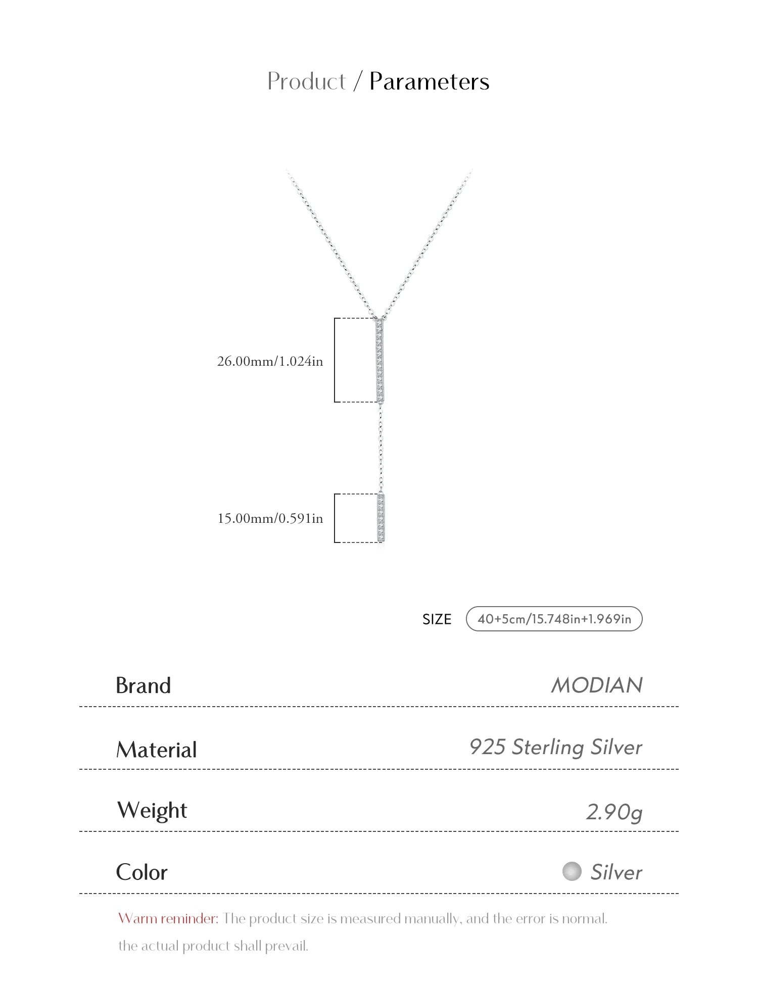 MODIAN Trendy Gliederkette Lariat Halskette 925 Sterling Silber Langer Stab Zirkon Y-förmige stapelbare Halsketten für Frauen Schmuck