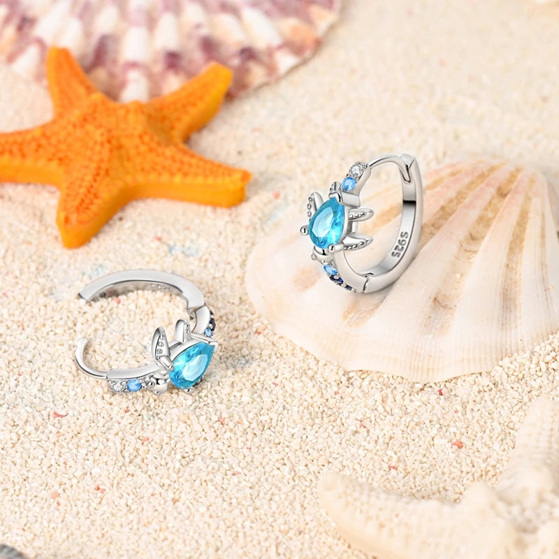 Creolen Original 925 Sterling Silber Blaues Sternenlicht Kristall Feuerdrache Schmetterling Ohrringe Für Frauen Party Hochzeit Schmuck